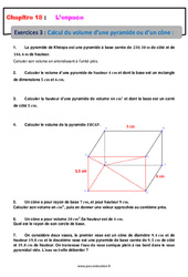 Calcul du volume d’une pyramide ou d’un cône - 4ème - Révisions - Exercices avec correction - PDF à imprimer