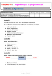 Algorithmes - 4ème - Evaluation, bilan, contrôle avec la correction - PDF à imprimer