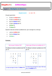 Multiples et diviseurs - 5ème - Cours - Arithmétique - PDF à imprimer
