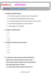 Nombres premiers - 5ème - Révisions - Exercices avec correction - Arithmétique - PDF à imprimer