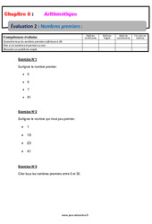 Nombres premiers - 5ème - Evaluation, bilan, contrôle avec la correction - Arithmétique