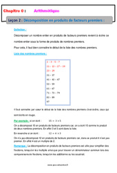 Décomposition en produits de facteurs premiers - 5ème - Cours - Arithmétique - PDF à imprimer