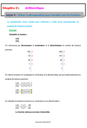Utiliser la décomposition pour travailler avec les fractions - 5ème - Cours - Arithmétique - PDF à imprimer