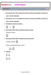 Utiliser la décomposition pour travailler avec les fractions - 5ème - Révisions - Exercices avec correction - Arithmétique - PDF à imprimer
