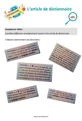 L’article de dictionnaire - Ce2 - Séance découverte à manipuler - PDF à imprimer