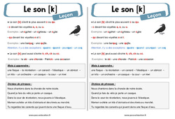 Le son [k] – Ce2 – Cm1 – Phonologie – Leçon - PDF gratuit à imprimer