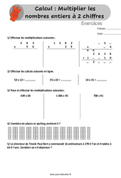 Multiplier les nombres entiers à 2 chiffres - Exercices, révisions  au Cm1 et Cm2 avec les corrigés - PDF à imprimer