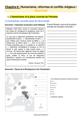 Humanisme, réformes et conflits religieux – 5ème – Exercices avec les corrigés - PDF à imprimer