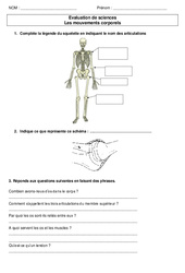 Mouvements corporels - Ce2 - Cm1 - Evaluation - PDF à imprimer