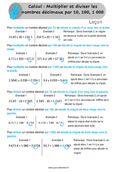Multiplier et diviser les décimaux par 10, 100, 1000 - Leçon au Cm1 et Cm2 - PDF gratuit à imprimer