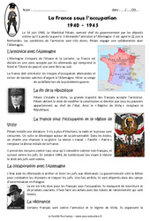 La France sous l'occupation - Cm2 - Exercices - PDF à imprimer