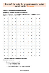 La variété des formes d’occupation spatiale dans le monde - 6ème – Exercices avec les corrigés - PDF à imprimer