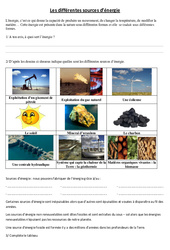 L'énergie  - Exercices - Cm1 cm2 - Sciences - Cycle 3 - PDF à imprimer