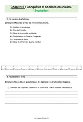 Conquêtes et sociétés coloniales - 4ème – Evaluation avec les corrections - PDF à imprimer