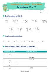 Les nombres de 11 à 19 - CP - Exercices corrigés - PDF à imprimer