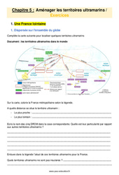 Exercice Aménager les territoires ultramarins – 3ème – Exercices avec les corrigés - PDF à imprimer