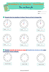 Lire une heure pile - CP - Exercices corrigés - PDF à imprimer