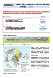 La France et l’Union européenne dans le monde – 3ème – Séquence complète - PDF à imprimer