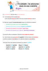 Les antonymes (mots de sens contraire) - Cm1 - Préparation aux évaluations - PDF à imprimer