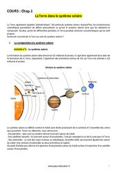 La Terre dans le système solaire - 5ème - Cours - PDF à imprimer