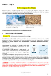 Météorologie et climatologie - 5ème - Cours - PDF à imprimer
