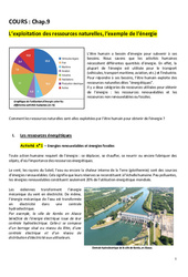 L'exploitation des ressources naturelles, l'exemple de l'énergie - 3ème - Séquence complète - PDF à imprimer