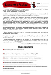 La rentrée à Poudlard – Ce2 – Récit – Lecture - PDF à imprimer