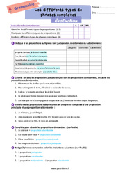 Les différents types de phrases complexes – Evaluation de grammaire pour la 6ème - PDF à imprimer