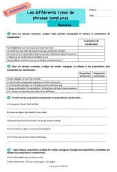 Les différents types de phrases complexes – Exercices de grammaire pour la 6ème - PDF à imprimer