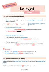 Le sujet – Cours de grammaire pour la 6ème - PDF à imprimer