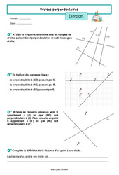 Droites perpendiculaires – Exercices de géométrie pour la 6ème - PDF à imprimer