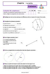 Le cercle – Evaluation de géométrie pour la 6ème - PDF à imprimer