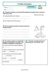 Triangles particuliers – Exercices de géométrie pour la 6ème - PDF à imprimer