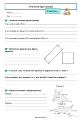 Aire d'une figure simple – Exercices de grandeurs et mesures pour la 6ème - PDF à imprimer