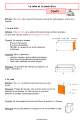 Le cube et le pavé droit – Cours de géométrie pour la 6ème - PDF à imprimer