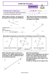 Symétrique d'un point – Evaluation de géométrie pour la 6ème - PDF à imprimer