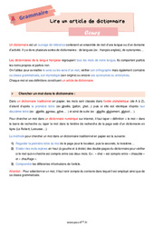 Lire un article de dictionnaire – Cours de vocabulaire pour la 6ème - PDF à imprimer