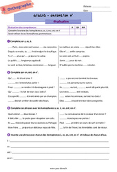 Homophones grammaticaux (a/as/à - on/ont/on n') – Evaluation d'orthographe pour la 6ème - PDF à imprimer