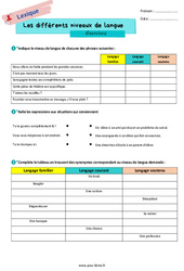 Les différents niveaux de langue – Exercices de vocabulaire pour la 6ème - PDF à imprimer