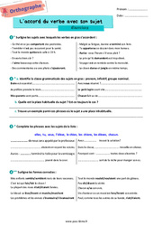 L’accord du verbe avec son sujet – Exercices d'orthographe pour la 6ème - PDF à imprimer
