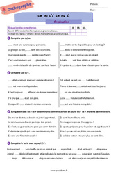 Homophones grammaticaux (ce ou c' se ou s') – Evaluation d'orthographe pour la 6ème - PDF à imprimer