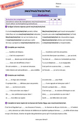 Homophones grammaticaux (Mes/mais/mets/met) – Evaluation d'orthographe pour la 6ème - PDF à imprimer