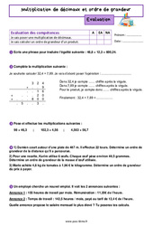 Multiplication de décimaux et ordre de grandeur – Evaluation de nombres et calculs pour la 6ème - PDF à imprimer