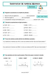 Soustraction de nombres décimaux – Exercices de nombres et calculs pour la 6ème - PDF à imprimer