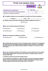 Division avec quotient entier – Evaluation de nombres et calculs pour la 6ème - PDF à imprimer