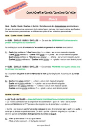 Quel/Quelle/Quels/Quelles/Qu’elle (Homophones grammaticaux) – Cours d'orthographe pour la 6ème - PDF à imprimer