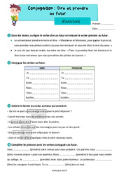 Dire et prendre au futur – Exercices de conjugaison pour le ce2 - PDF à imprimer