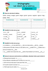 Les valeurs de la lettre g – Exercices d'orthographe pour le ce2 - PDF à imprimer