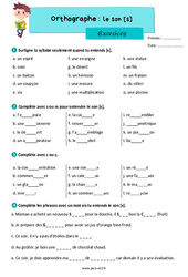 Son [s] – Exercices d'orthographe pour le ce2 - PDF à imprimer