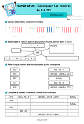 Décomposer les nombres de 0 à 999 – Exercices de numération pour le ce2 - PDF à imprimer